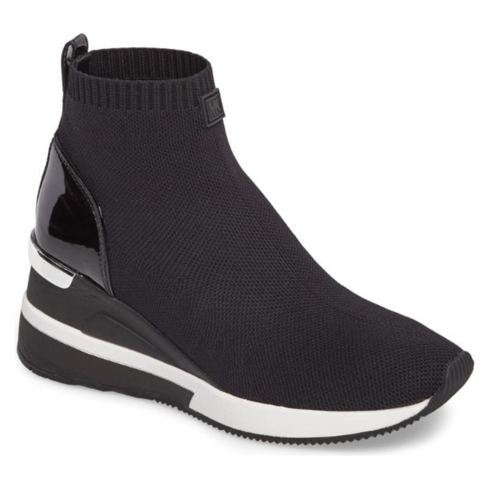 Michael Kors Skyler sock booties black wedges booties